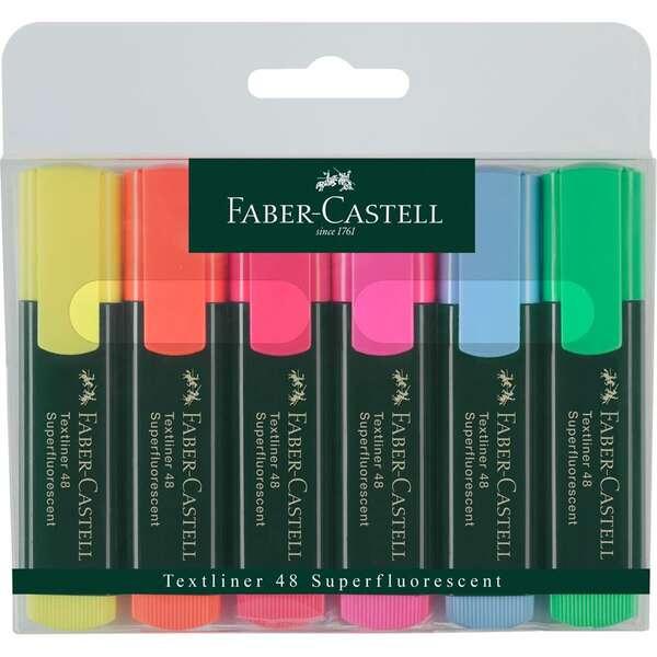 Faber-Castell Textliner 48 Confezione da 6 pennarelli fluorescenti - Punta a scalpello - Linea tra 12 mm e 5 mm - Inchiostro a