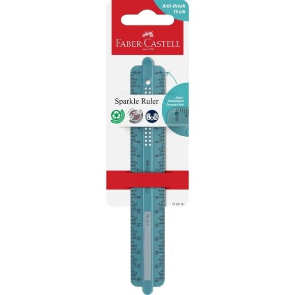 Faber -castell Sparkle Straight Regola 15cm - Pannello per nome - Scala per sinistra e destro -mandato - Ocean Green
