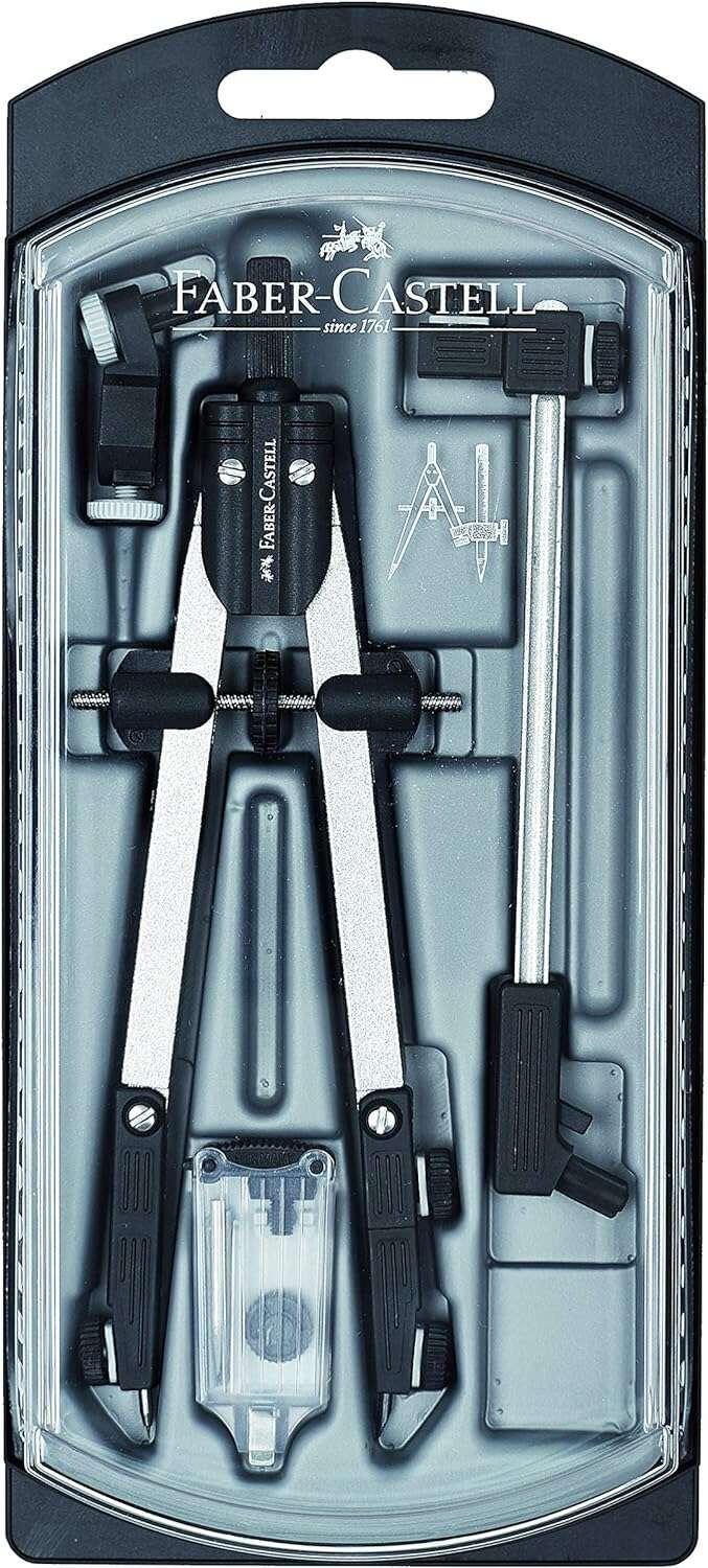 Faber-Castell Compas a regolazione rapida con prolunga - Snodi su entrambi i bracci - Accessori di ricambio - Adattatore univer