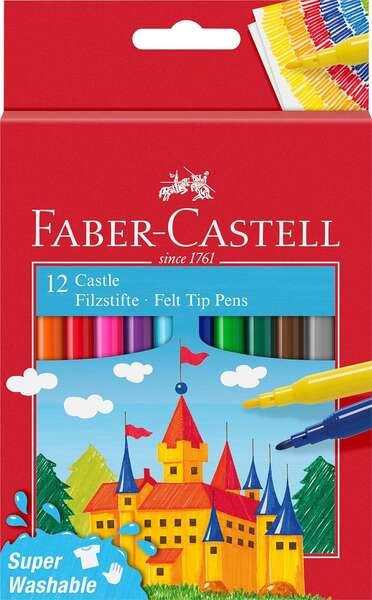 Faber-Castell Castle Confezione da 12 pennarelli - Inchiostro lavabile a base d'acqua - Colori assortiti