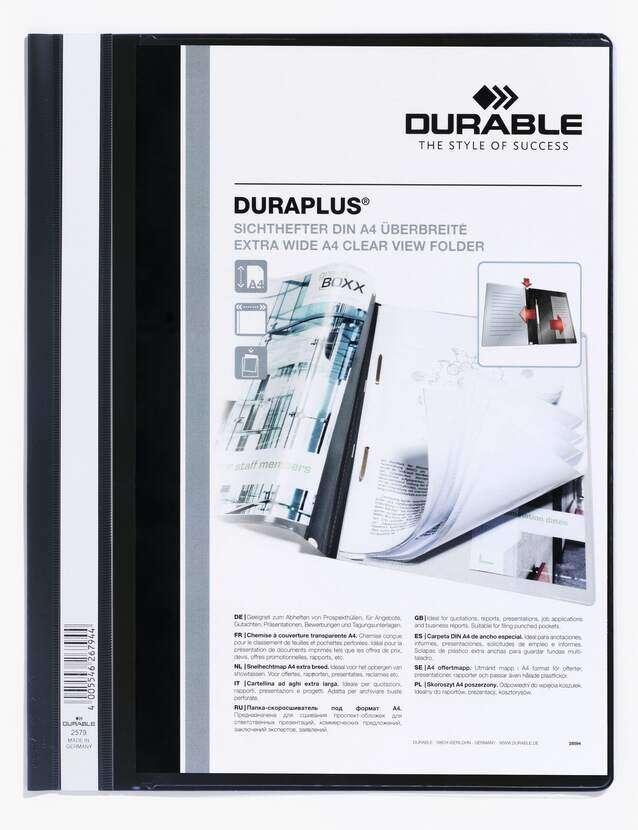 Cartella con chiusura Duraplus durevole - Per formato A4+ - Scomparto interno - Copertina posteriore nera