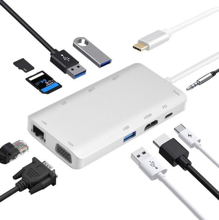 Docking station Helos, USB 3.1 Type-C St./HDMI/VGA/USB/LAN/AUDIO/SD, PREMIUM