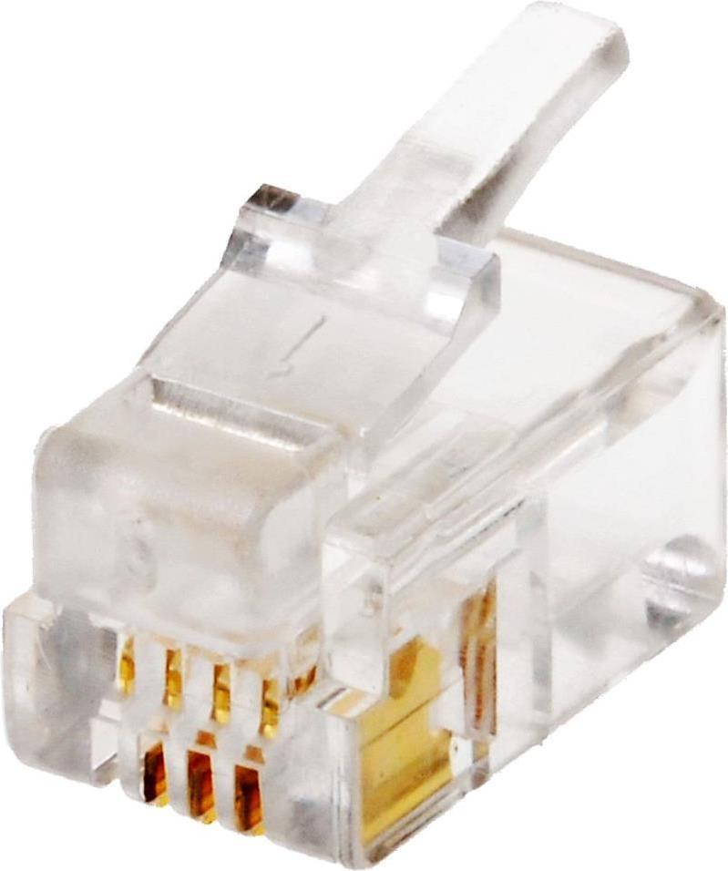 HELOS Modulare Plug 4P4C, RJ10, VPE 100 PASSAGGIO Plug-pin Western 4-pin, RJ10, 4 contatti (placcati in oro), per cavi a spiral