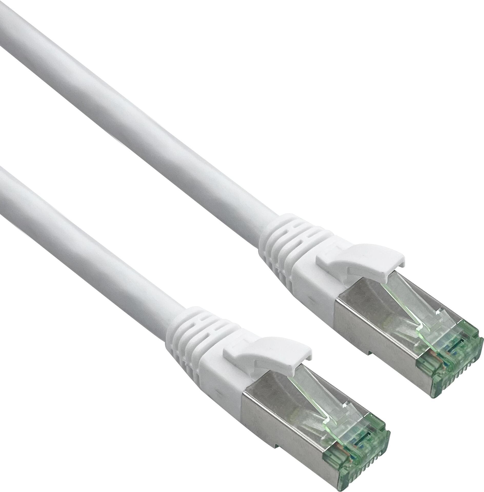 Cavo patch Cat 6a certificato Helos GRS con cavo grezzo Cat 7 TPE bianco 0,15 m