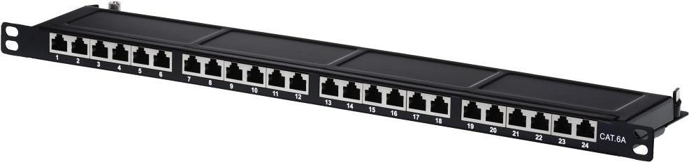 Pannello patch Helos Cat 6A 19" 0,5U 24 porte grigio chiaro