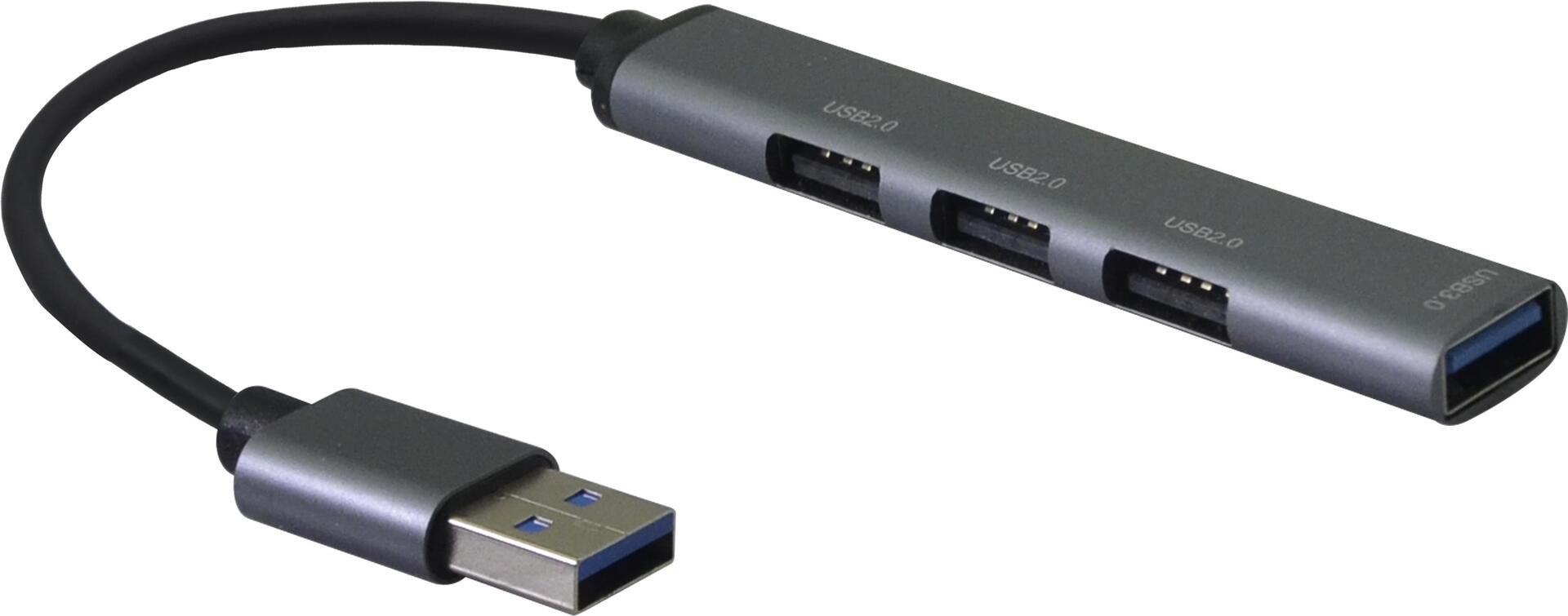 Helos HUB, 4in1 USB-A 3.0 St./3x USB-A 2.0 Bu. + 1x presa USB-A 3.0, grigio siderale