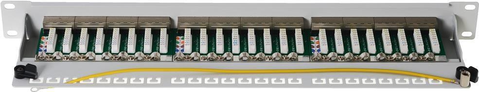 Pannello patch Helos Cat 6A 19" 1U 24 porte grigio chiaro