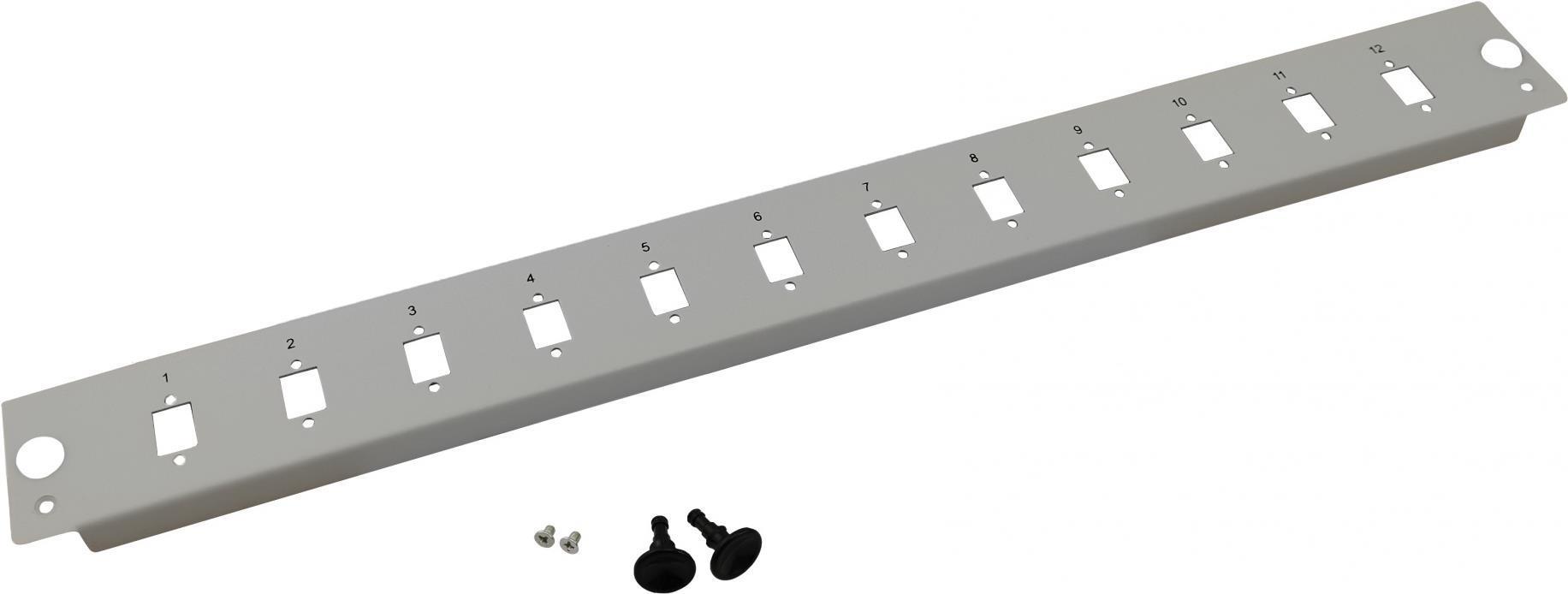 Pannello frontale della scatola breakout Helos LWL da 19" Pannello a 12 vie non attrezzato, grigio
