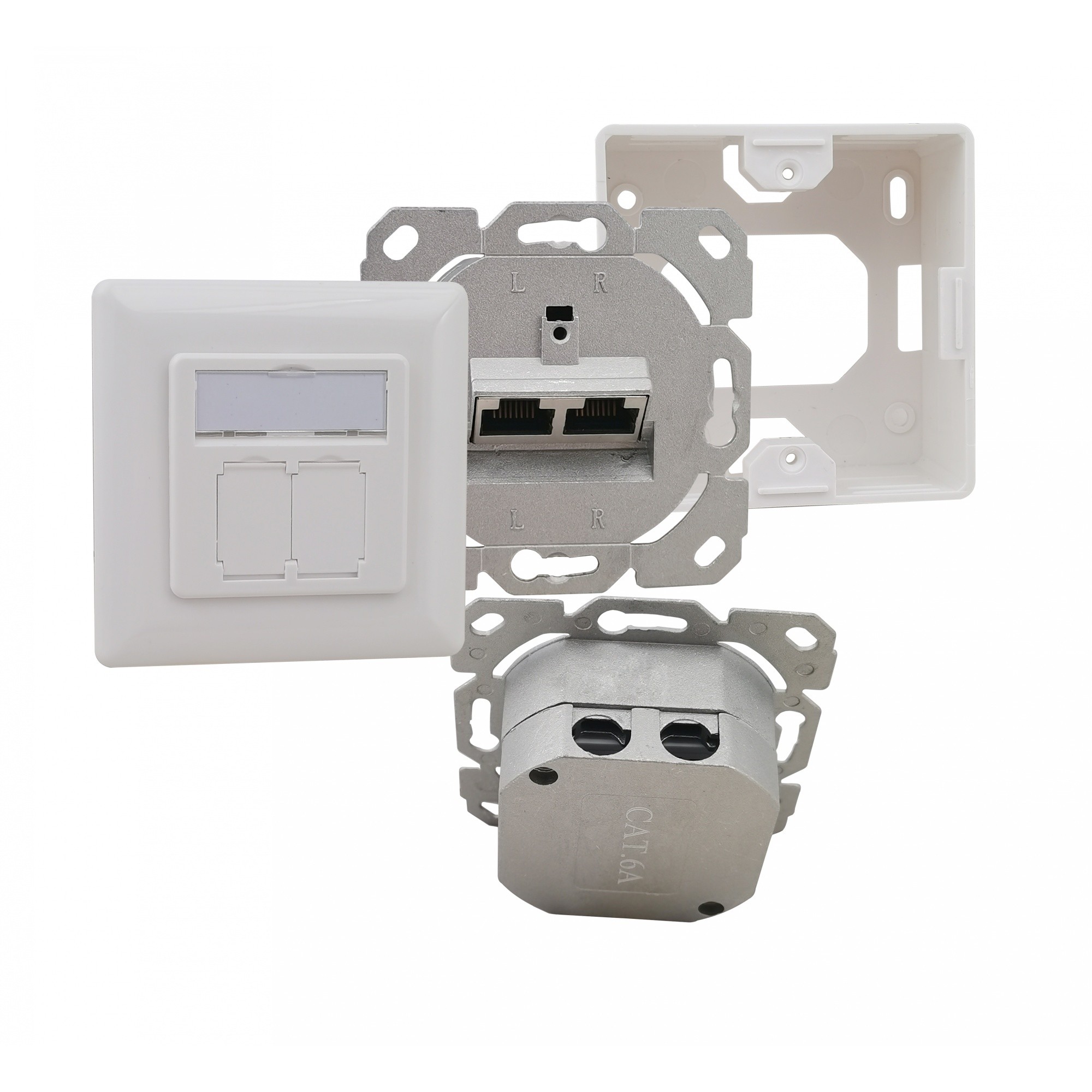 Scatola di giunzione Helos, Cat 6A (EIA/TIA), AP/UP, 2 porte, verticale, bianco puro