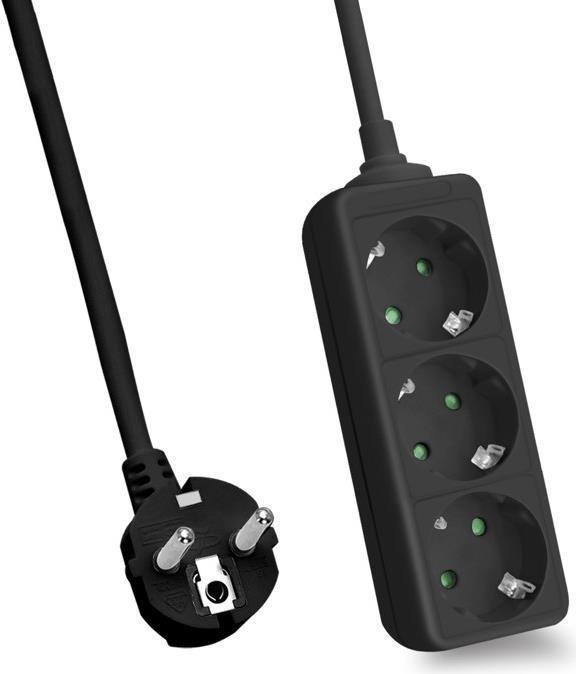 Multipresa Helos CLASSIC, a 3 vie, nera, 3,0 m, senza interruttore