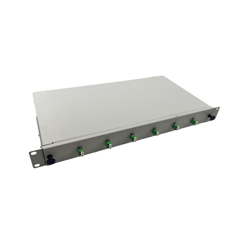 Scatola di giunzione Helos LWL 19" 6 x LC/APC Duplex OS2, pronta per la giunzione, grigia