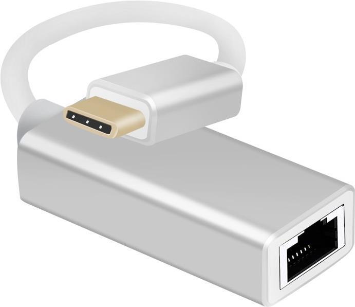 Cavo adattatore Helos Ethernet, USB 3.1 Type-C St./presa RJ45, PREMIUM, argento