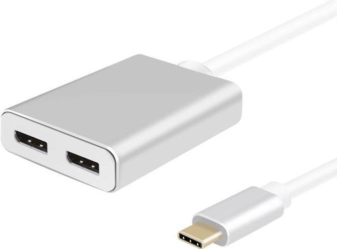 Helos Splitter USB 3.1 Type-C St./2x presa DisplayPort, PREMIUM 4K, argento