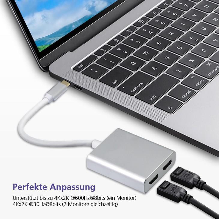 Helos Splitter USB 3.1 Type-C St./2x presa HDMI, PREMIUM 4K, argento
