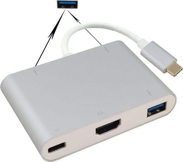 Docking station Helos, USB 3.1 Type-C St/3xUSB/HDMI/Type-C Bu, PREMIUM 4K, argento