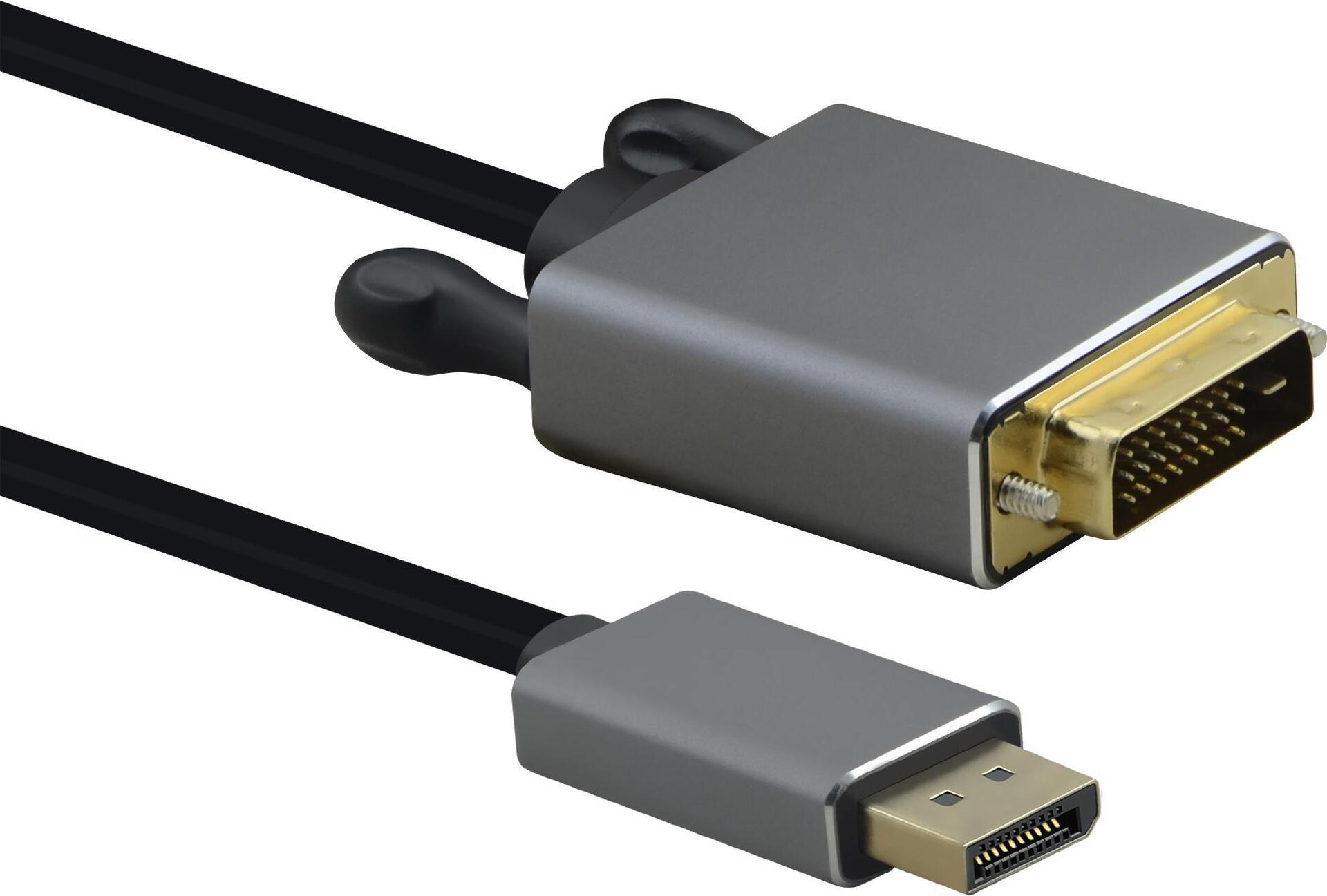 Cavo di collegamento Helos, spina DisplayPort/spina DVI, PREMIUM, 2,0 m, nero