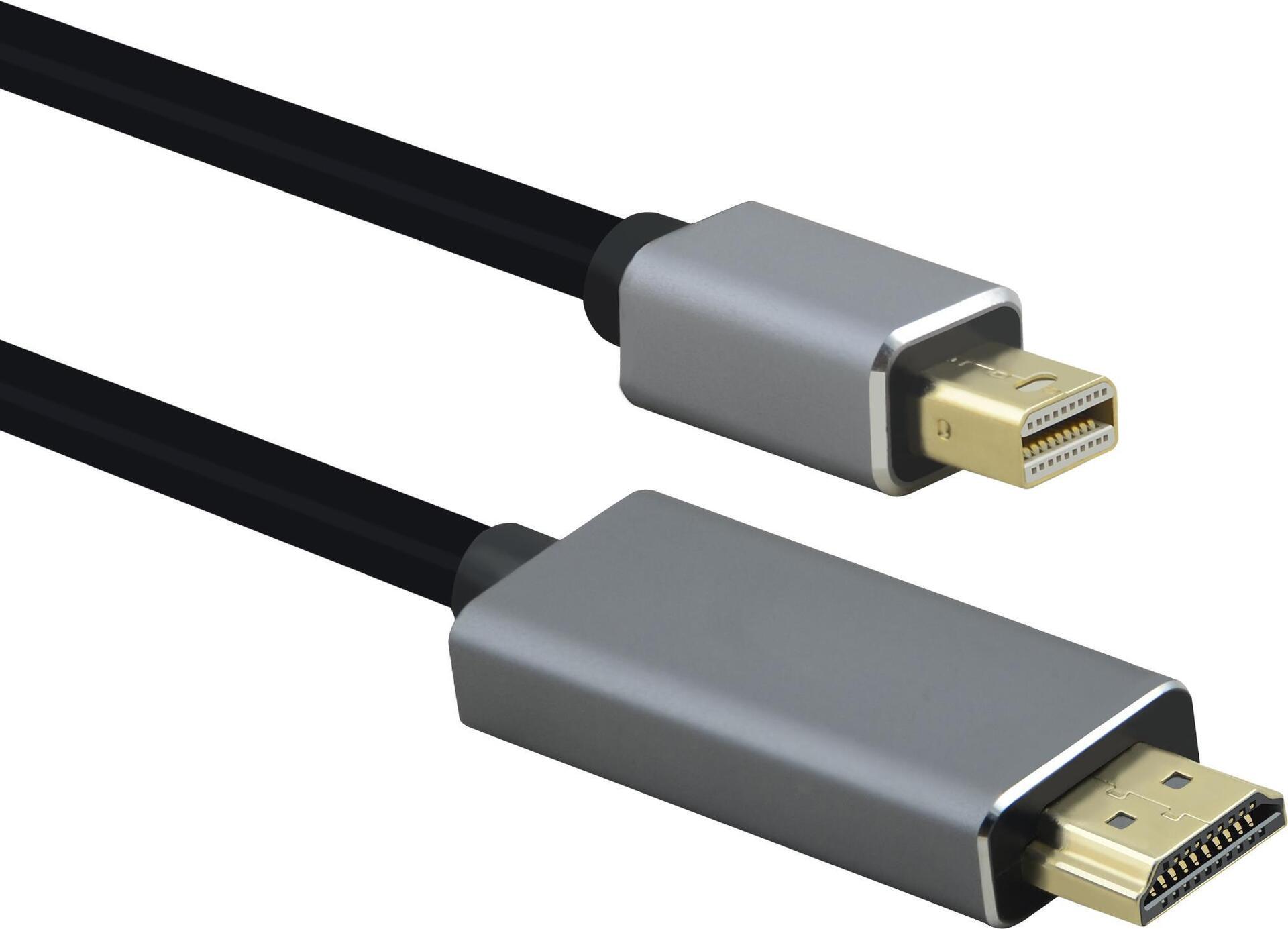 Cavo di collegamento Helos, mini DisplayPort maschio/HDMI maschio, PREMIUM 4K, 2,0 m, nero
