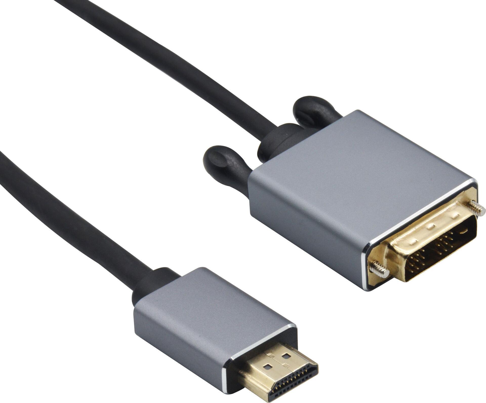 Cavo di collegamento Helos, spina HDMI/spina DVI, PREMIUM 4K, 2,0 m, nero