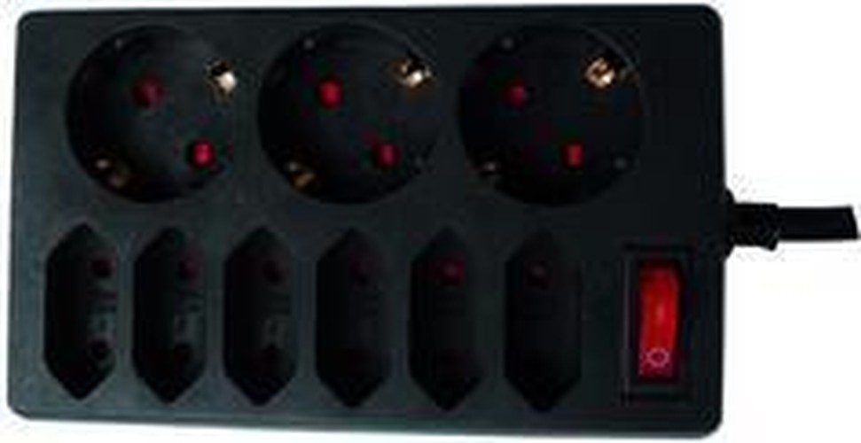 REV Socket line 9-fold 1,4 m with switch black