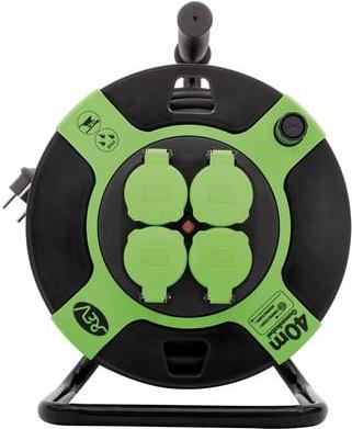 Rev - Ruolo di estensione - AC 230 V - 3000 watt - Collegamenti di uscita: 4 (4 x tensione) - 40,0 m - nero, verde (0010217412)