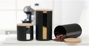Litzenhoff & Breker Storage Glass "Jytte Schwarz", 0,6 L fatto di vetro nero, coperchio in legno di faggio con silicone - 3 pez