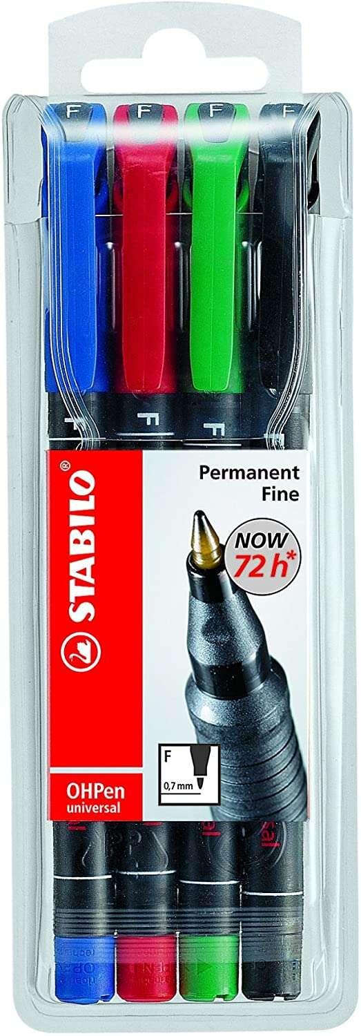 STABILO OHPen universal permanent 4 Pack marcatore permanente Tipo di punta Nero Blu Verde Rosso 4 pz