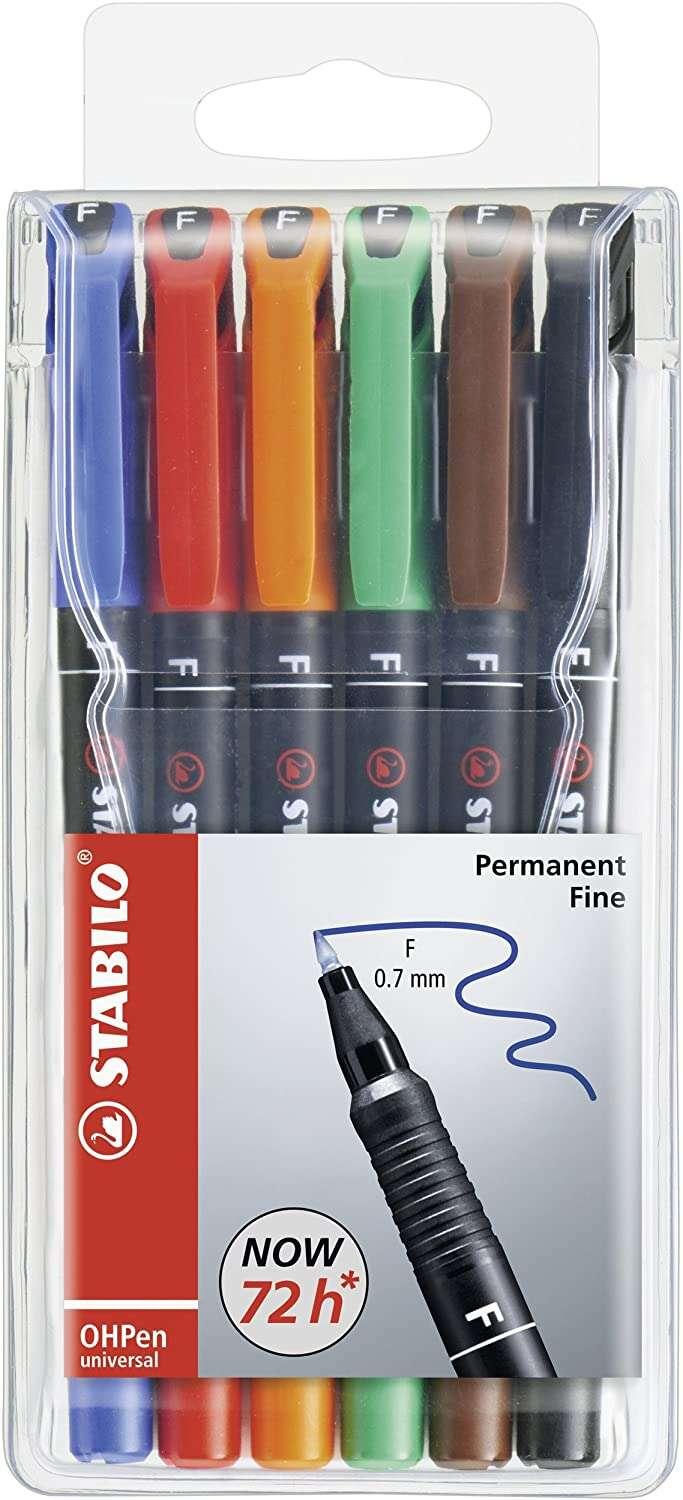 STABILO OHPen universal permanent 6 Pack marcatore permanente Tipo di punta Nero Blu Marrone Verde Arancione Rosso 6 pz