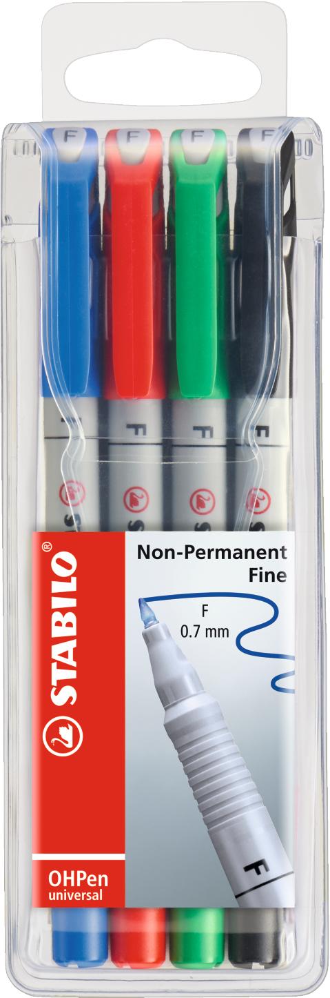 STABILO OHPen evidenziatore 4 pz Nero Blu Verde Rosso
