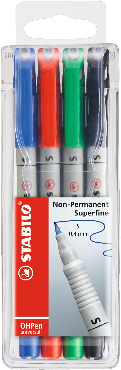 STABILO OHPen evidenziatore 4 pz Nero Blu Verde Rosso