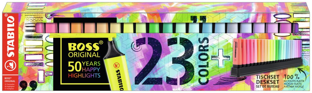 STABILO Evidenziatore - BOSS ORIGINAL Desk-Set 50 Years Edition - 23 Colori assortiti 9 Neon 14 Pastel