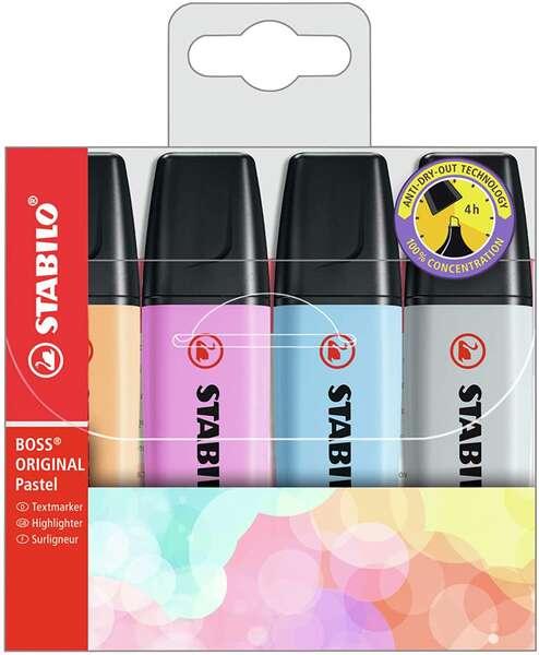 STABILO Boss Original Pastel evidenziatore 4 pz Punta smussata Multicolore