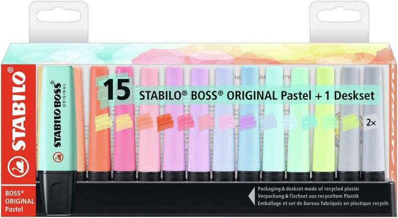 STABILO Boss Original Pastel evidenziatore 15 pz Punta smussata Multicolore