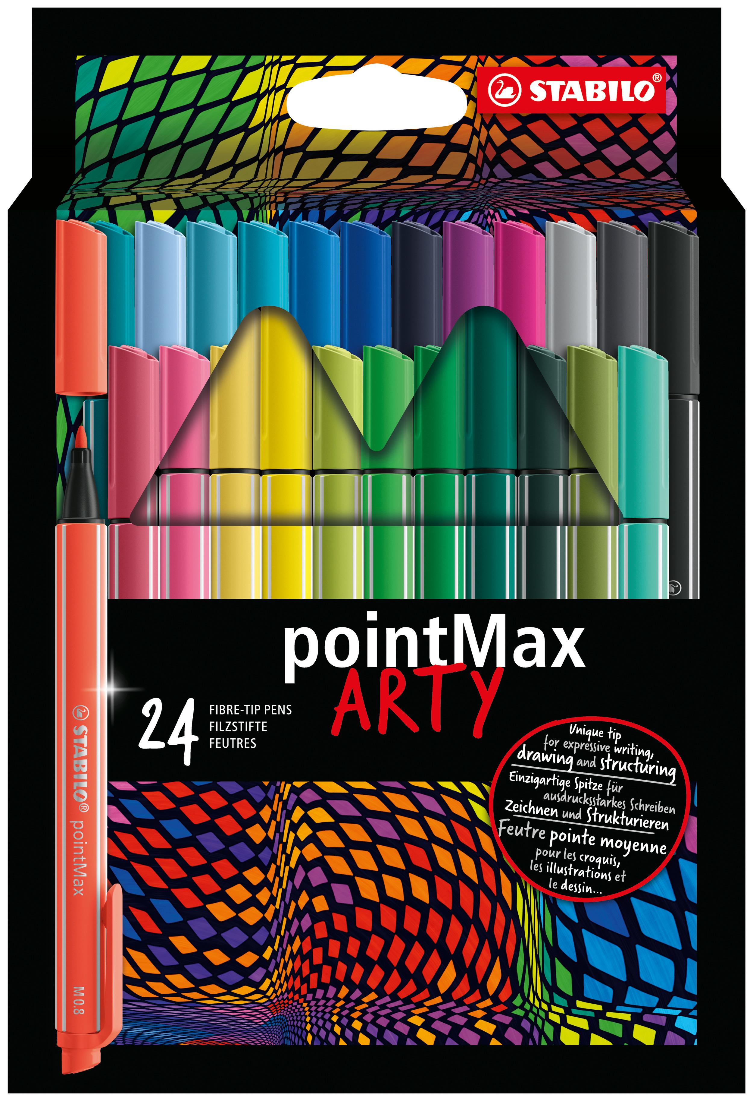 STABILO pointMax penna tecnica Medio Colori assortiti 24 pz (STABILO ARTY pointMax Nylon Fibre Tip Pen 0.8mm Line Assorted Colo