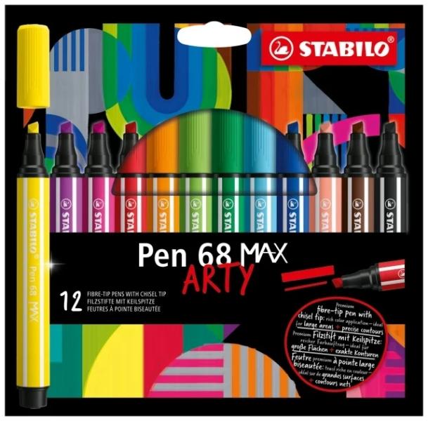 STABILO Pen 68 MAX marcatore Beige Nero Blu Marrone Verde Azzurro Verde chiaro Arancione Rosa Viola Rosso Viola Giallo 12 pz