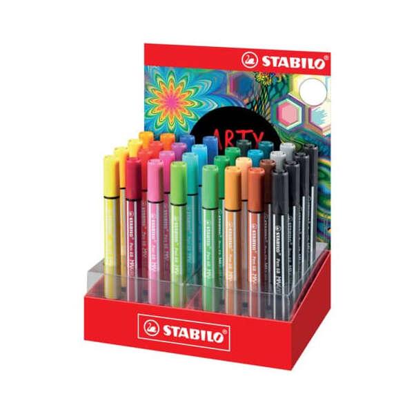 Stabilo Pen 68 MAX Arty Display da 32 pennarelli - Punta in fibra smussata - Tratto tra 1 e 5 mm circa. - Inchiostro a base d'a