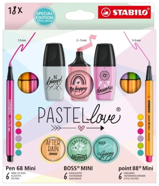 Stabilo Pastellove Confezione da 18 pennarelli e pennarelli - 6 penne Premium 68 mini pennarelli 6 punte 88 mini pennarelli e 6