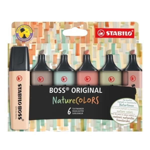 STABILO BOSS NatureColors evidenziatore 6 pz Punta smussata Nero Bronzo Marrone Verde Grigio Verde chiaro