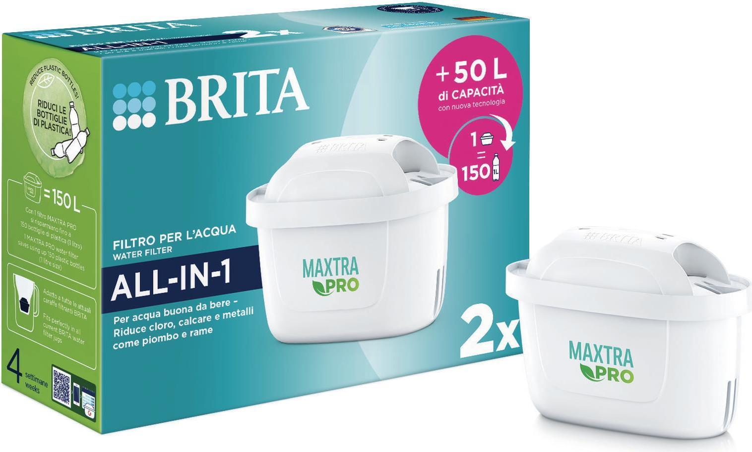 Brita Filtro per acqua MAXTRA PRO All-in-1 Pack 2 - NUOVA GENERAZIONE FILTRI - Per acqua di rubinetto dal gusto migliore e meno