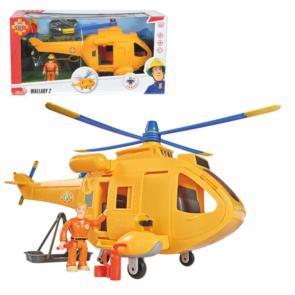 Feuerwehrmann Sam Hubschrauber Wallaby II gelb blau mit Figur
