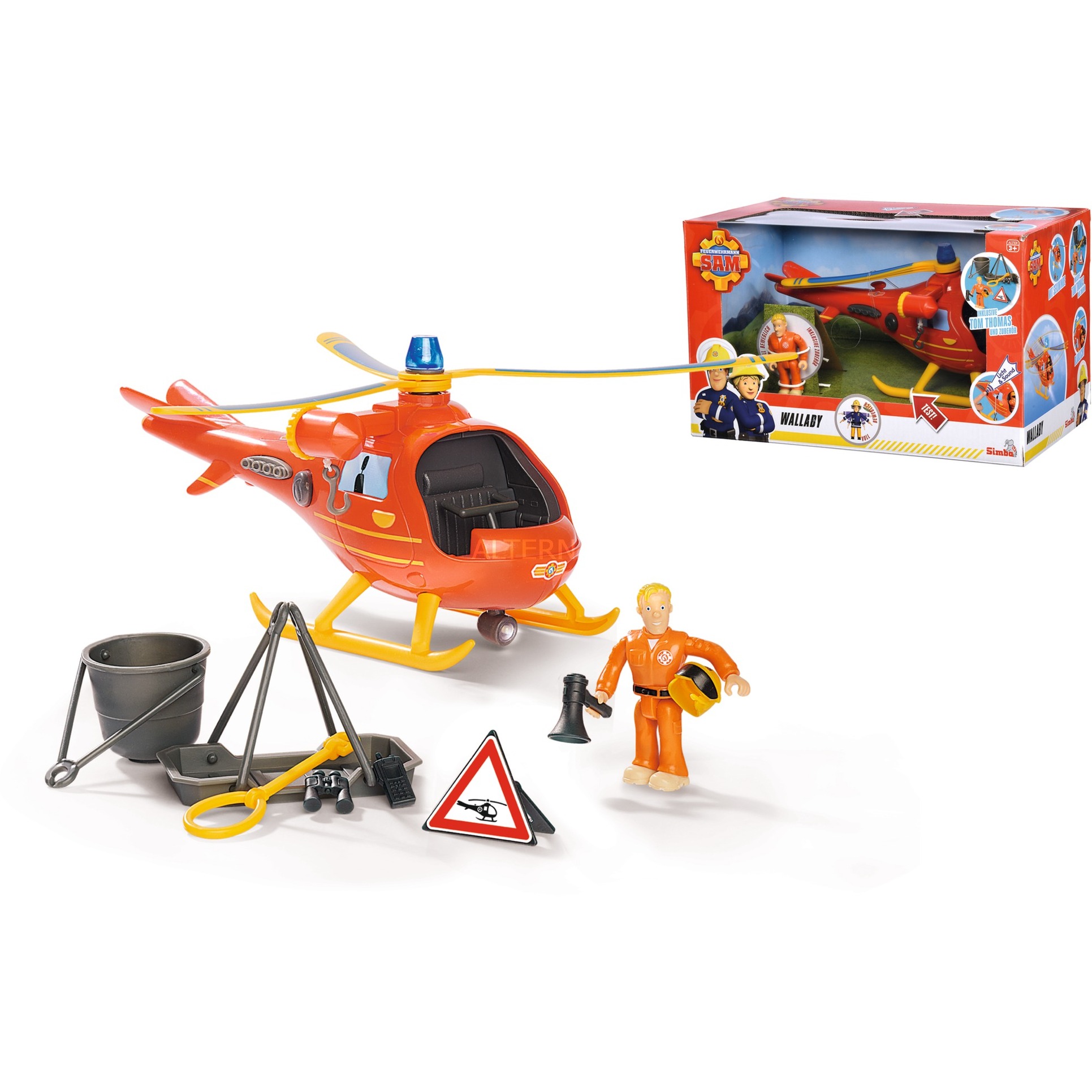 Feuerwehrmann Sam Hubschrauber Wallaby orange gelb Inkl. Figura