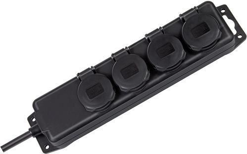 SOCKET STRIP 4-WAY BLACK - PROTECTIVE CONTACT