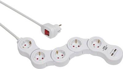 Ciabatta Brennenstuhl Vario Power con funzione di ricarica USB a 5 vie bianca, 1,4 m