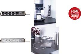 Stilo Multipresa angolare a 6 vie bianco acciaio inossidabile 2 metri 2x USB