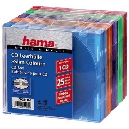 Hama CD Slim Box Pack of 25, Coloured 1 dischi Multicolore