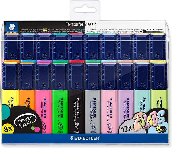 STAEDTLELER TEXTSURFER CLASSE CLASSIC 364 PACCHETTO DI 20 MARKER FLUORECENTI - SUGGERIMENTO SMEVELLO - SCATA DRA 1 - 5 MM - INC