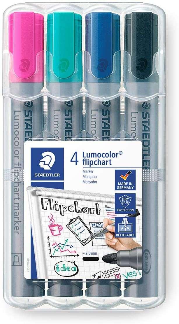 STAEDTLELER LUMOCOLOR FLIPCHART 356 confezione da 4 pennarelli indelebili - inkjet a base acqua - colore normale