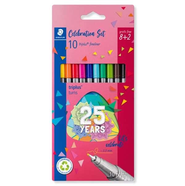 Staedtleler Triplus Fineliner 334 Confezione da 10 pennarelli punta fine - 03 mm - Inchiostro a base acqua - Colori assortiti -