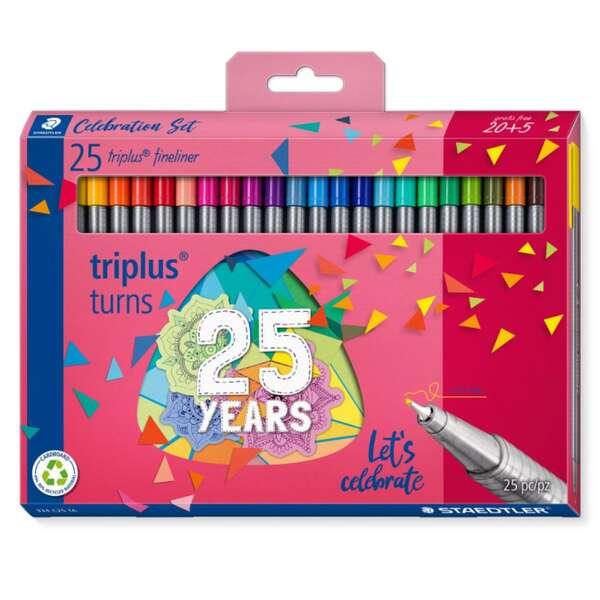 Staedtleler Triplus Finelliner 334 confezione da 25 pennarelli a punta fine - 03 mm - a base d'acqua - Colori assortiti - Color
