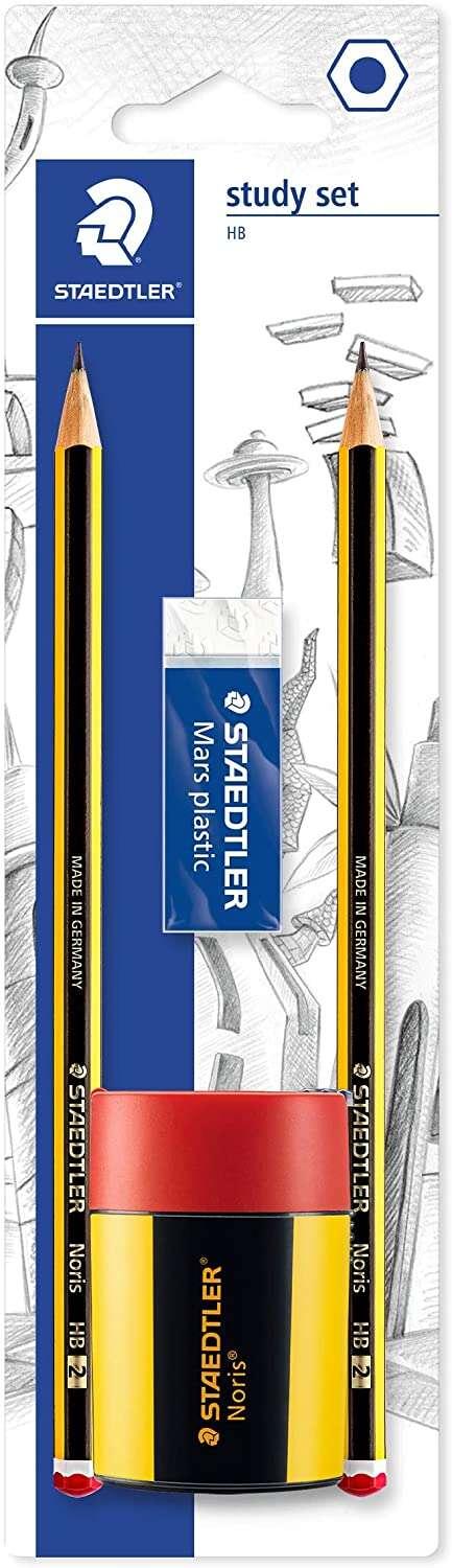 STAEDTLER 120 Confezione da 2 penne grafite 2hb esagonale + 1 temperamatite con deposito + 1 gomma in plastica mars strofinaccio