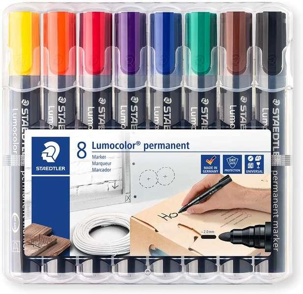 Staedtler 352 WP8 marcatore permanente Nero, Blu, Marrone, Verde, Arancione, Rosso, Viola, Giallo 8 pz (STAEDTLER Lumocolor 352